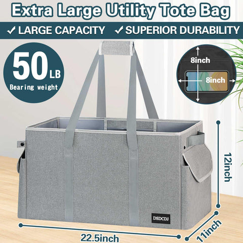 DSDCDJ utility tote with two exterior pockets keeps small items organized during shopping trips.