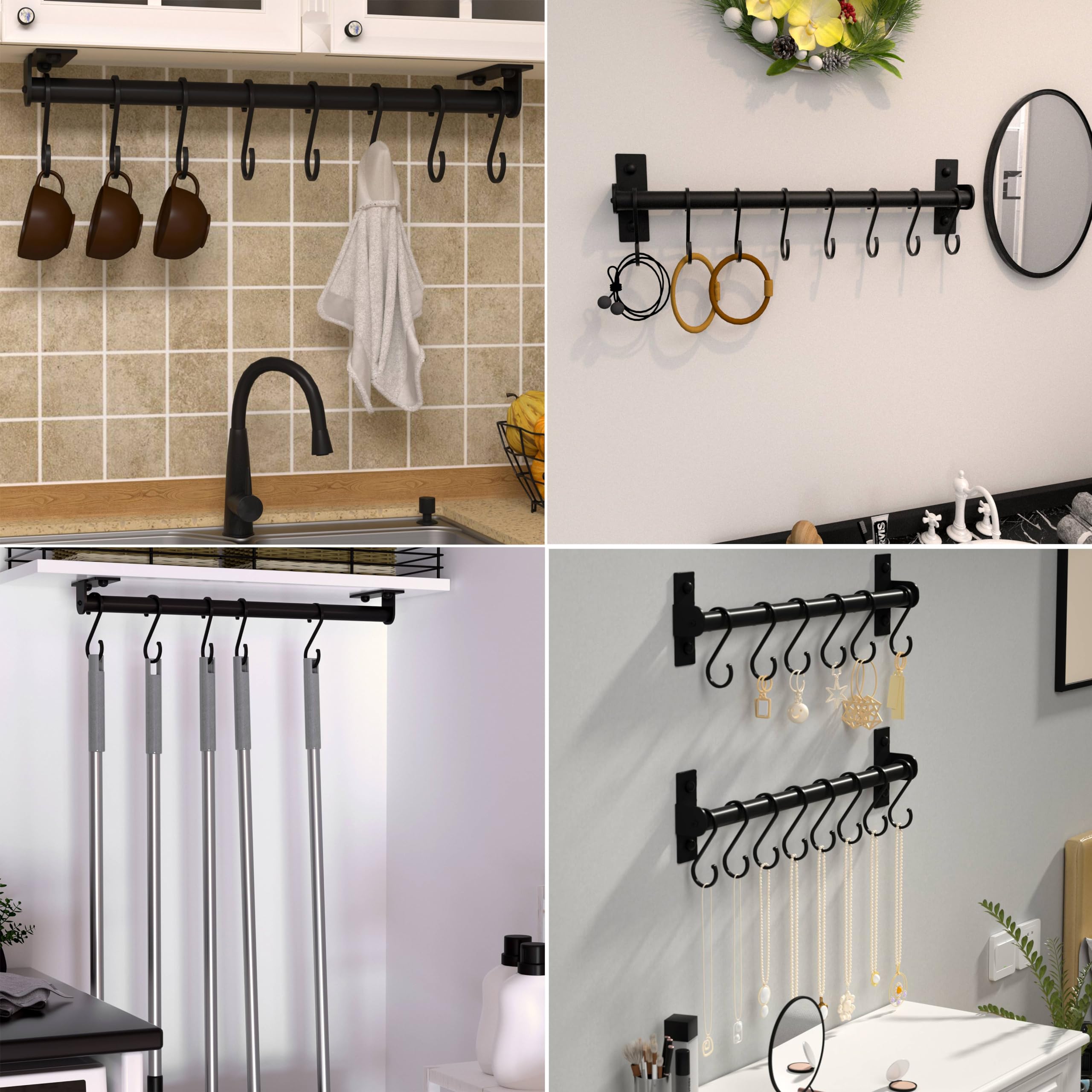 Dseap black aluminum rail supports heavy utensils safely.