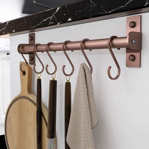 Dseap kitchen rail with eight hooks provides organized storage for mugs and tools.