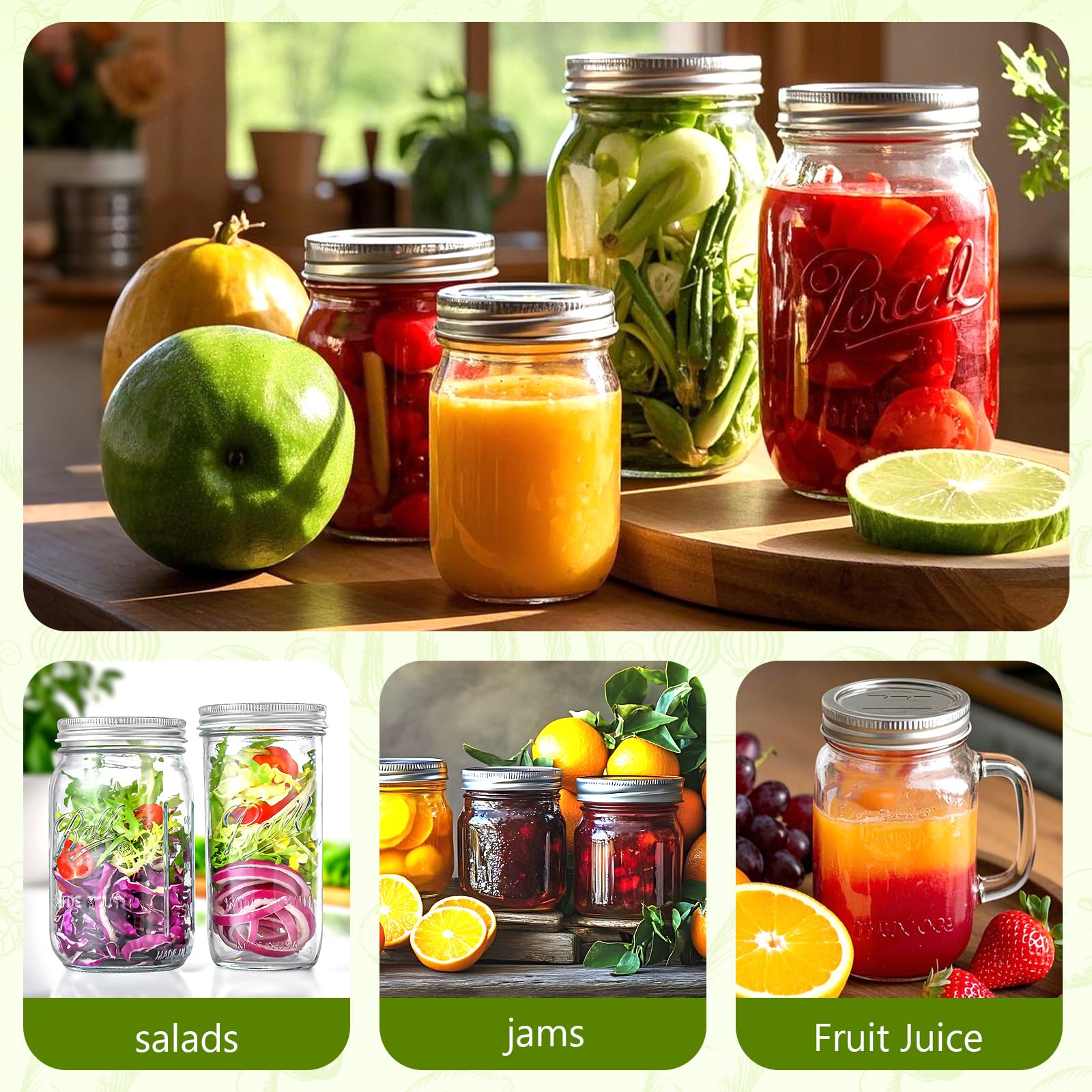 DSJIFGEW 24-piece pack fits standard regular mouth jars for versatile canning.