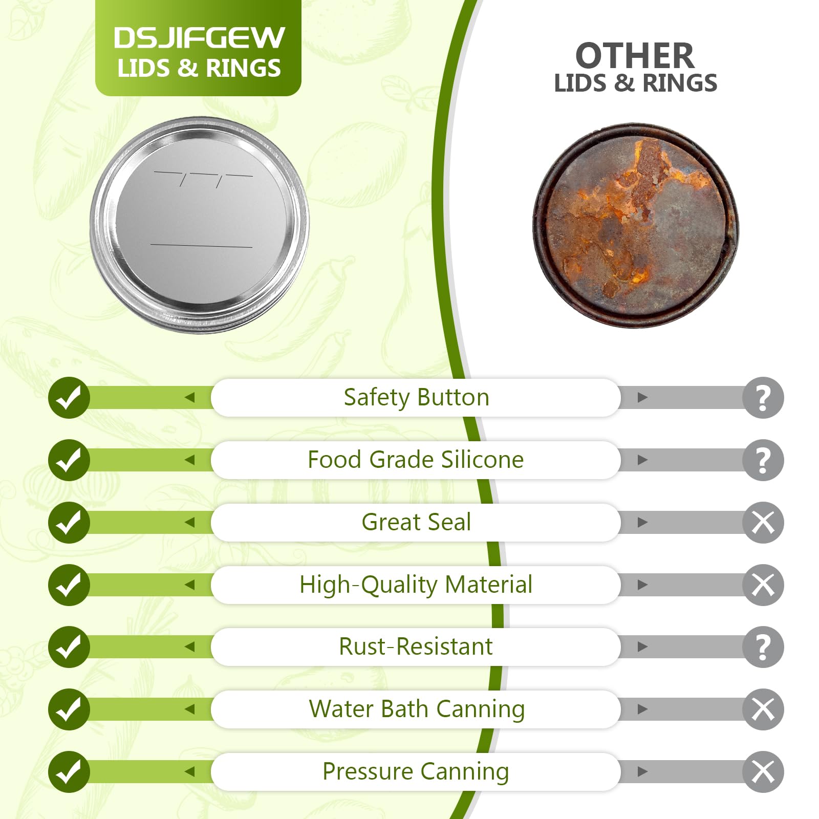 DSJIFGEW fermentation-ready lids help preserve flavors in regular mouth jars.