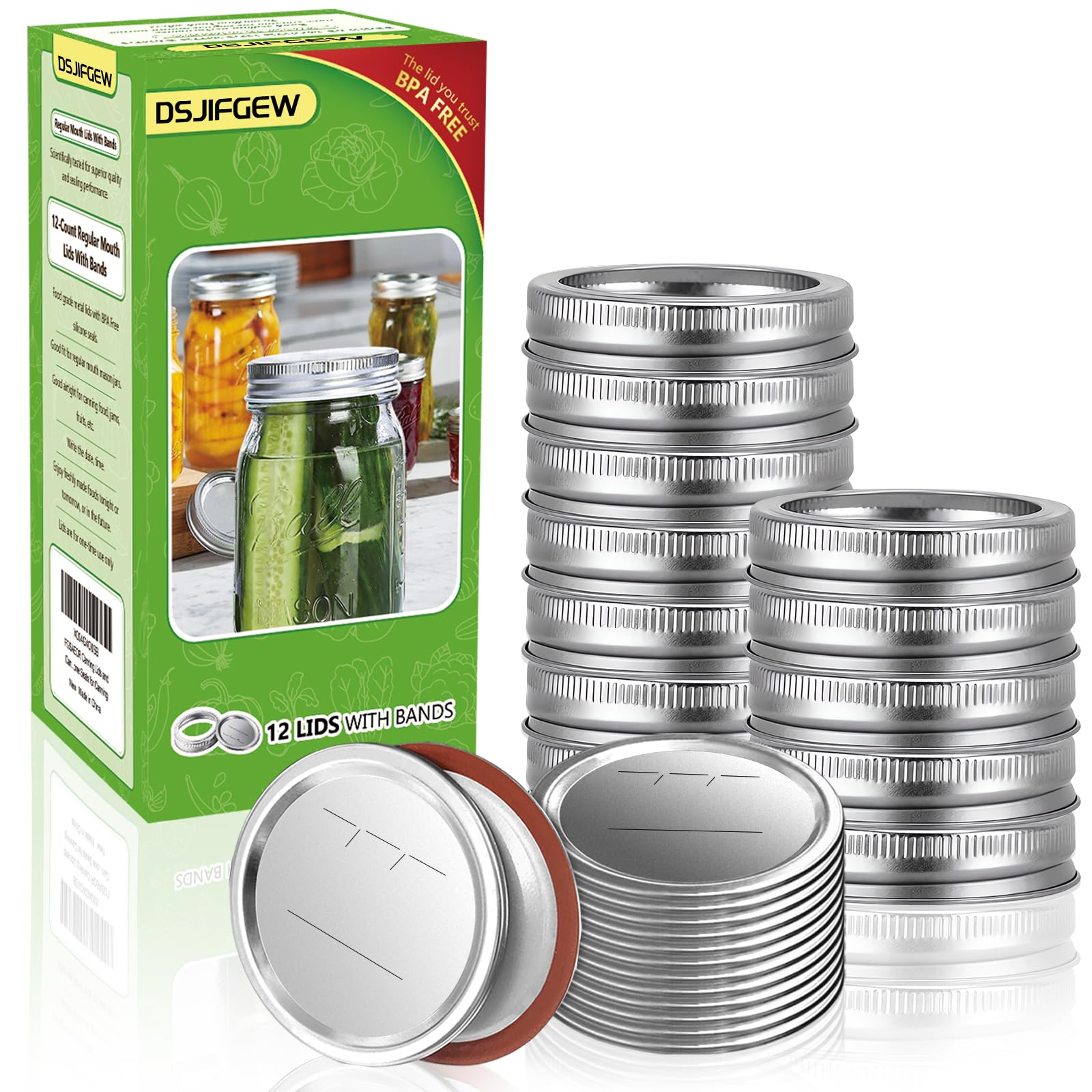 DSJIFGEW regular-mouth lid assembly provides airtight seals for fresh preserves.