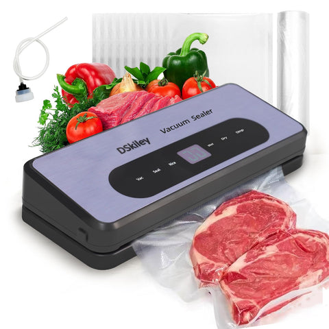 DSkiley vacuum sealer with 80 kPa suction preserves meat and produce freshness.