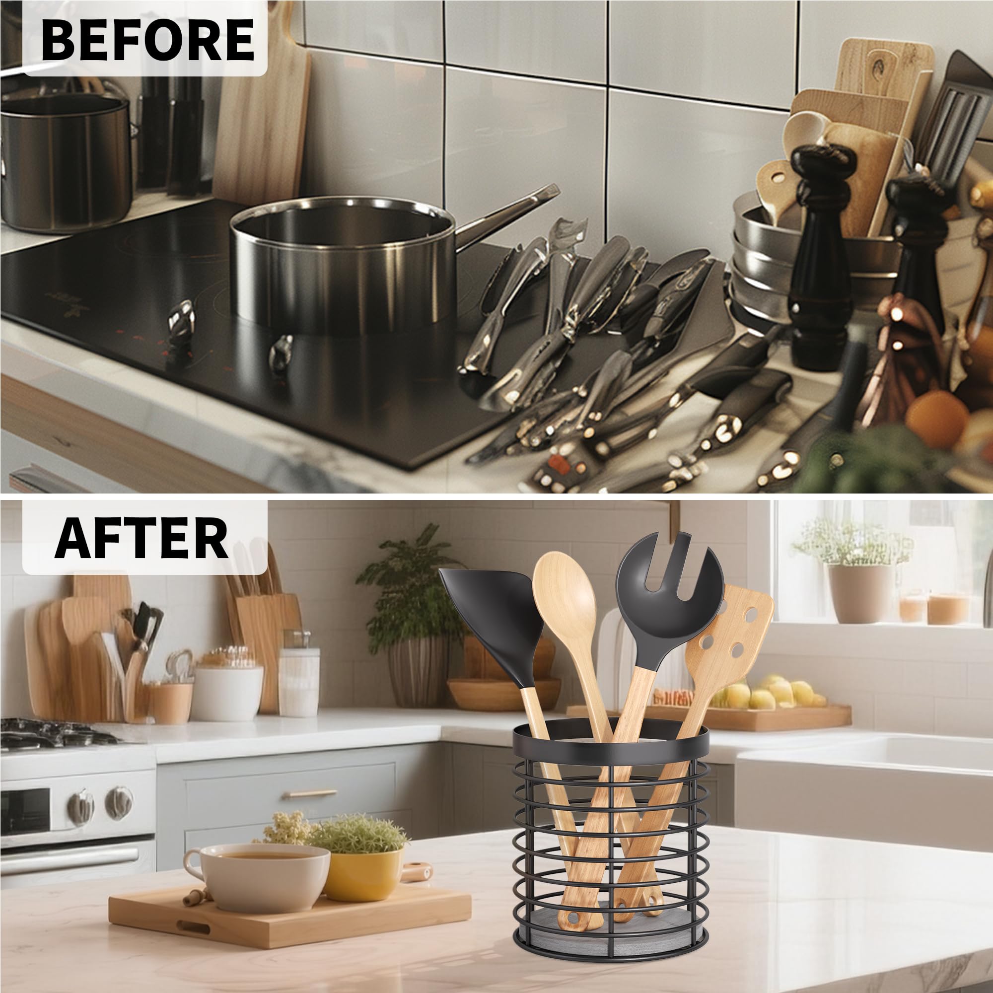 DTONIMA open-style utensil holder highlights metal construction and scratch resistance for durable daily use