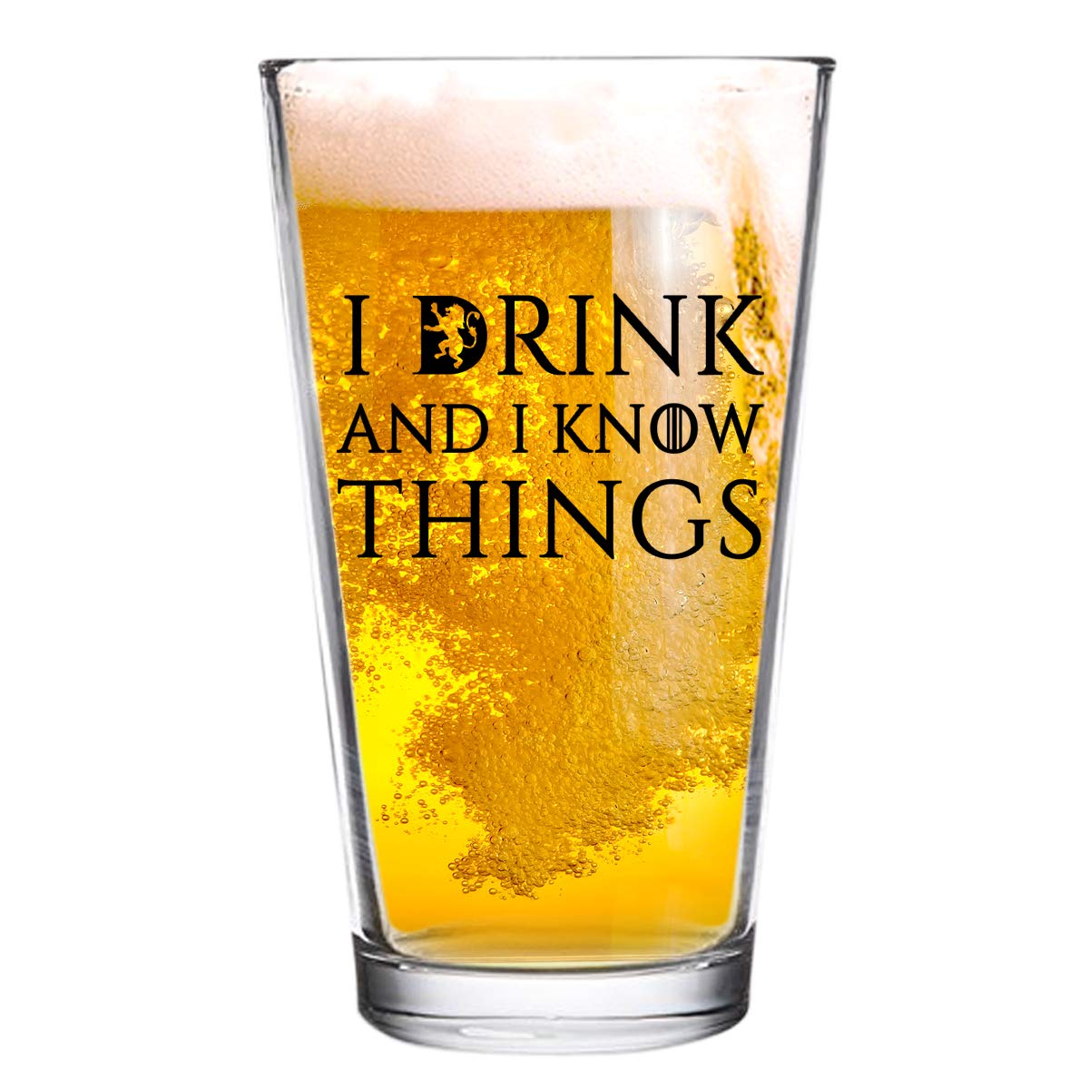 DU VINO I Drink and I Know Things beer glass shown from the front for casual gatherings