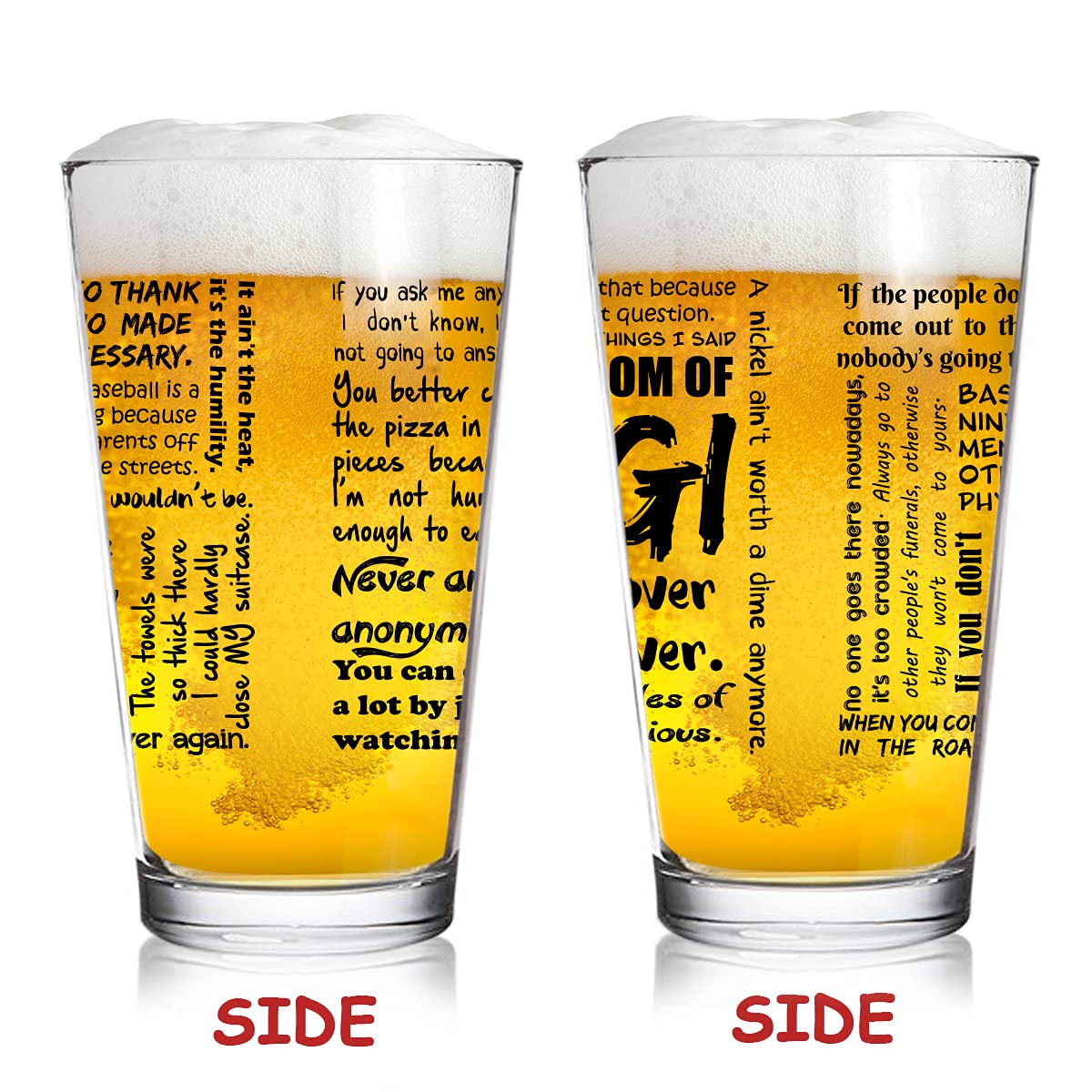 DU VINO Yogi-isms pint glass showing 16 oz capacity for pours