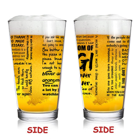 DU VINO Yogi-isms pint glass showing 16 oz capacity for pours