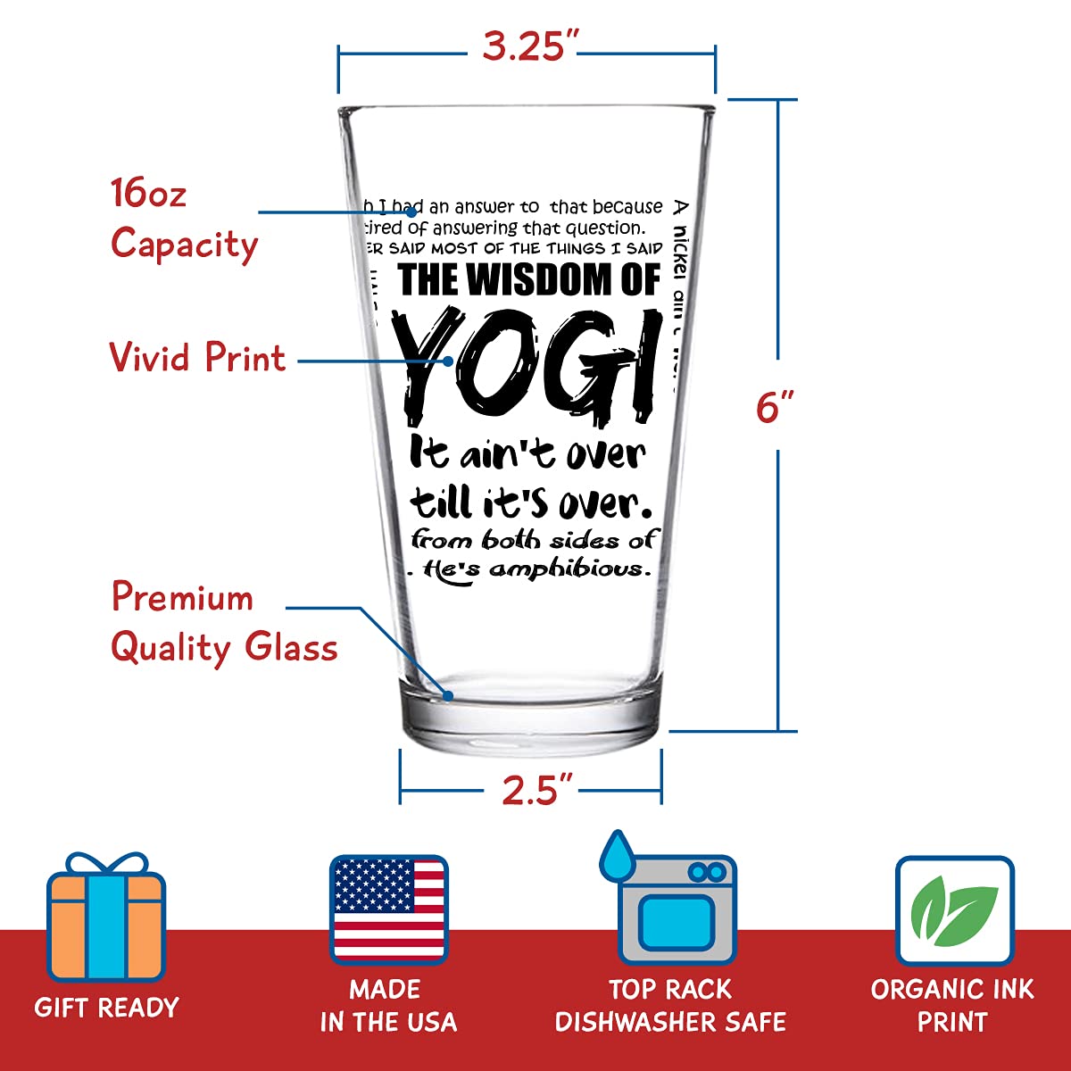DU VINO Yogi-isms pint glass dishwasher-safe for daily use