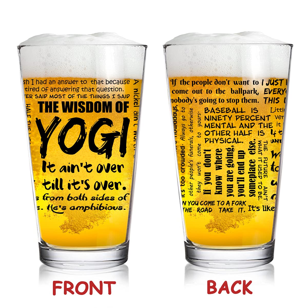 DU VINO Yogi-isms pint glass front view with Yogi Berra quote