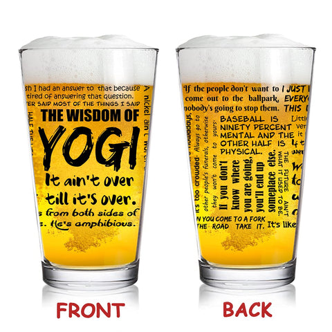 DU VINO Yogi-isms pint glass front view with Yogi Berra quote