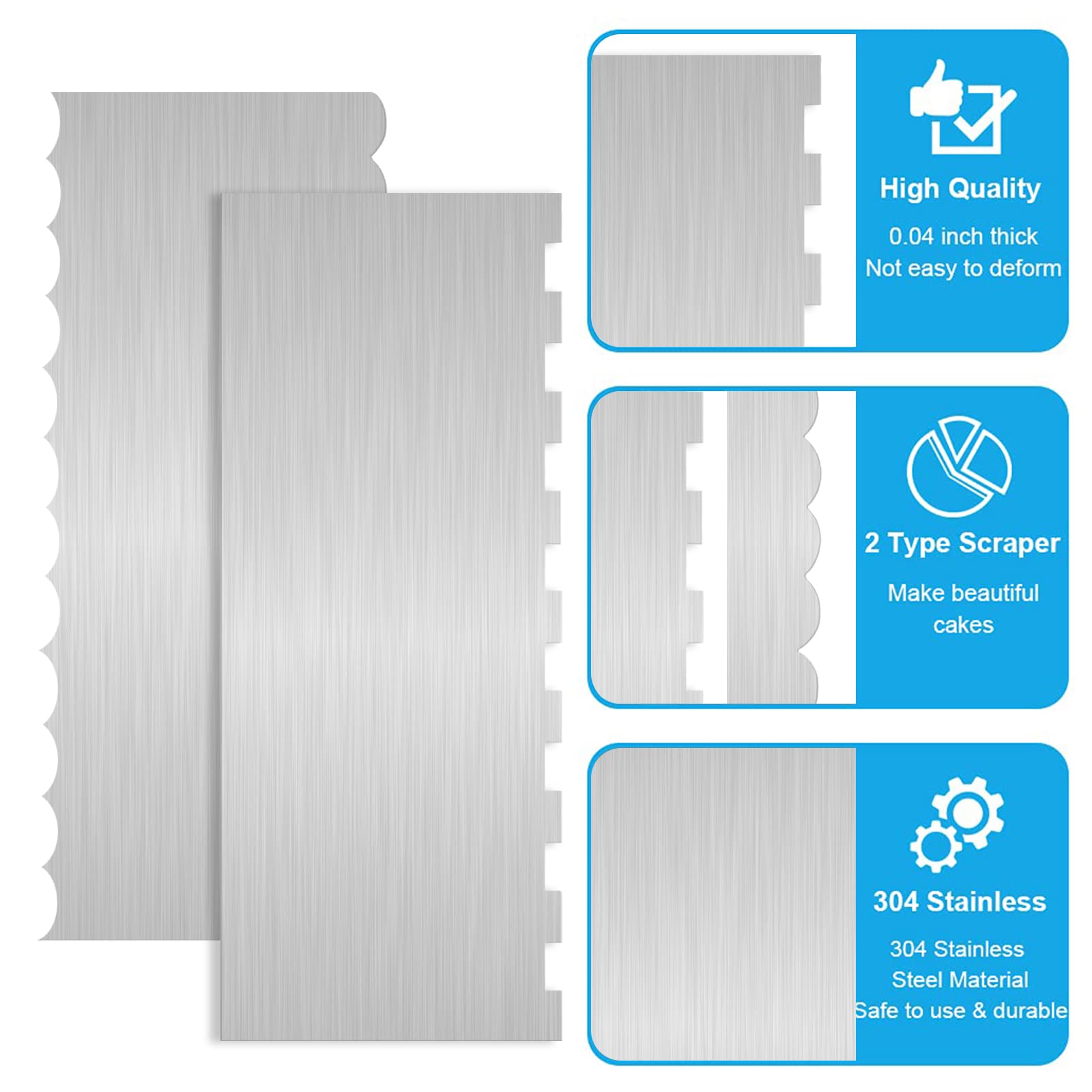 Dualshine 2pc stainless steel cake scrapers set, durable and easy to clean
