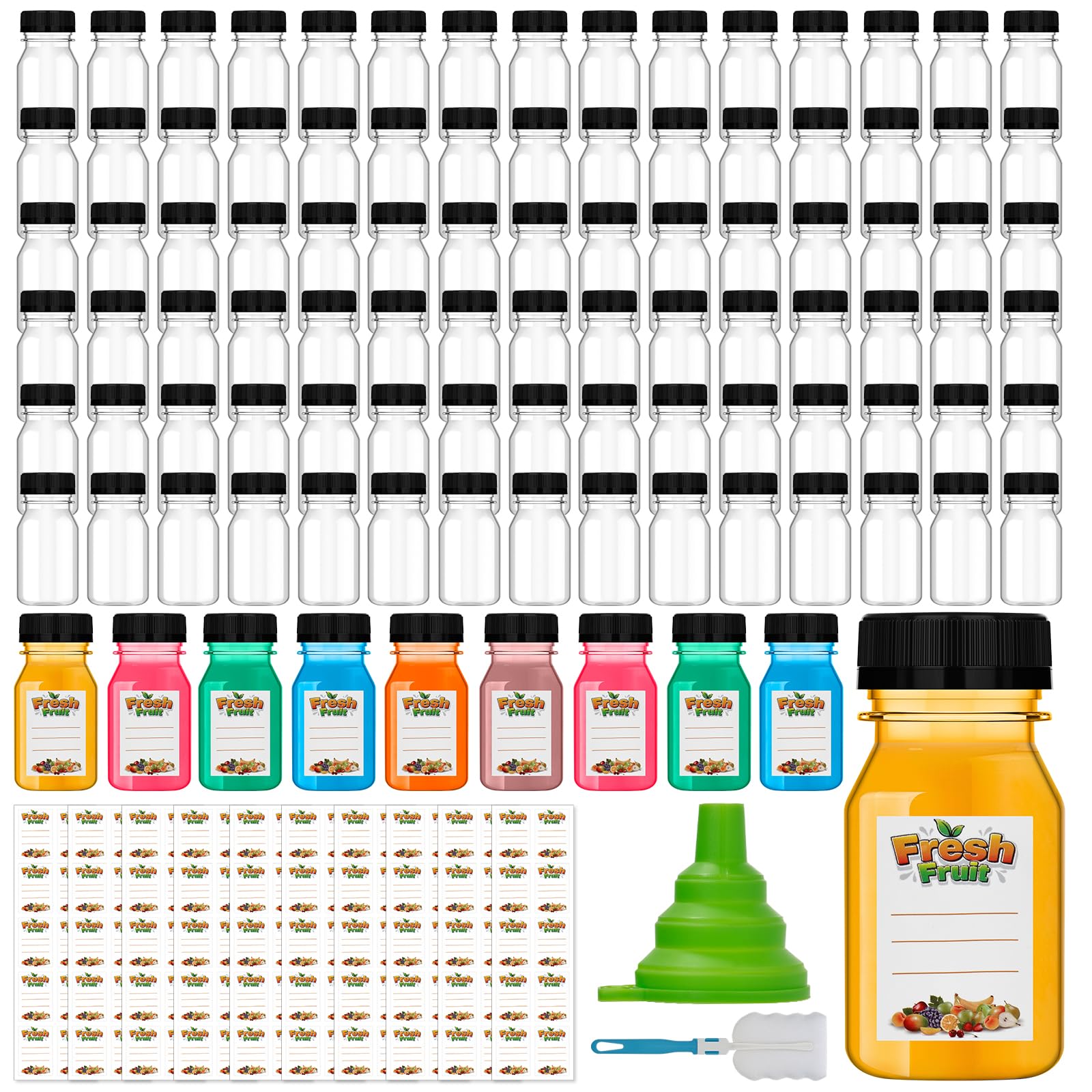 Dualshine 4oz juice shot bottle, clear, ideal for on-the-go beverages.