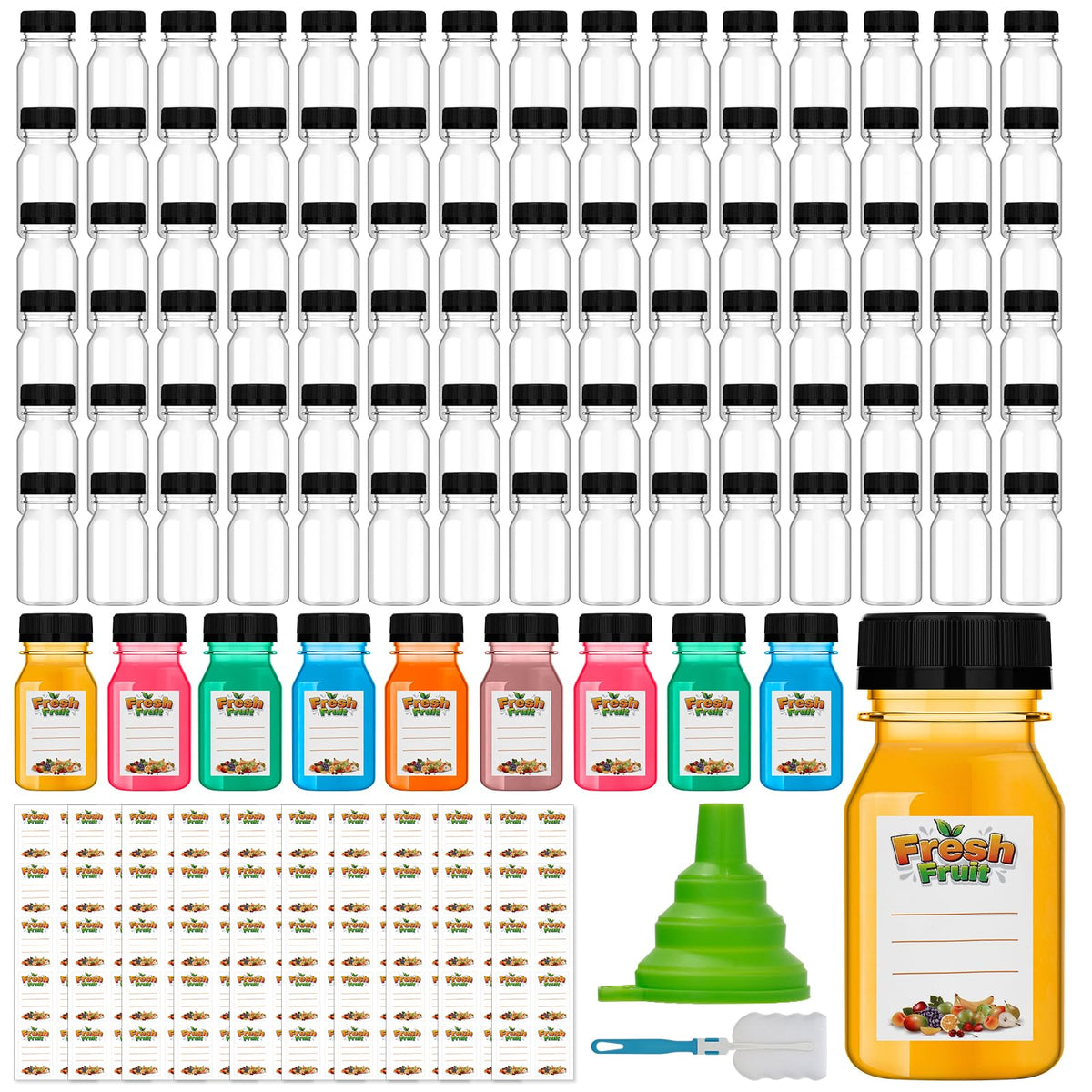 Dualshine 4oz juice shot bottle, clear, ideal for on-the-go beverages.