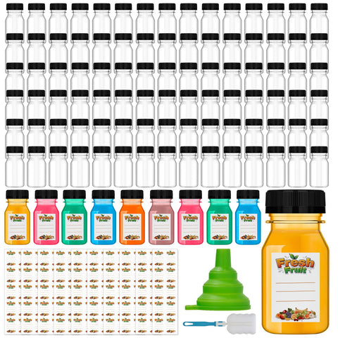 Dualshine 4oz juice shot bottle, clear, ideal for on-the-go beverages.