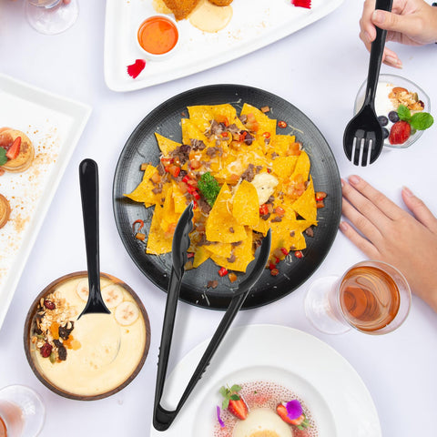 Dualshine 8-inch black forks showcased for sturdy dining options.