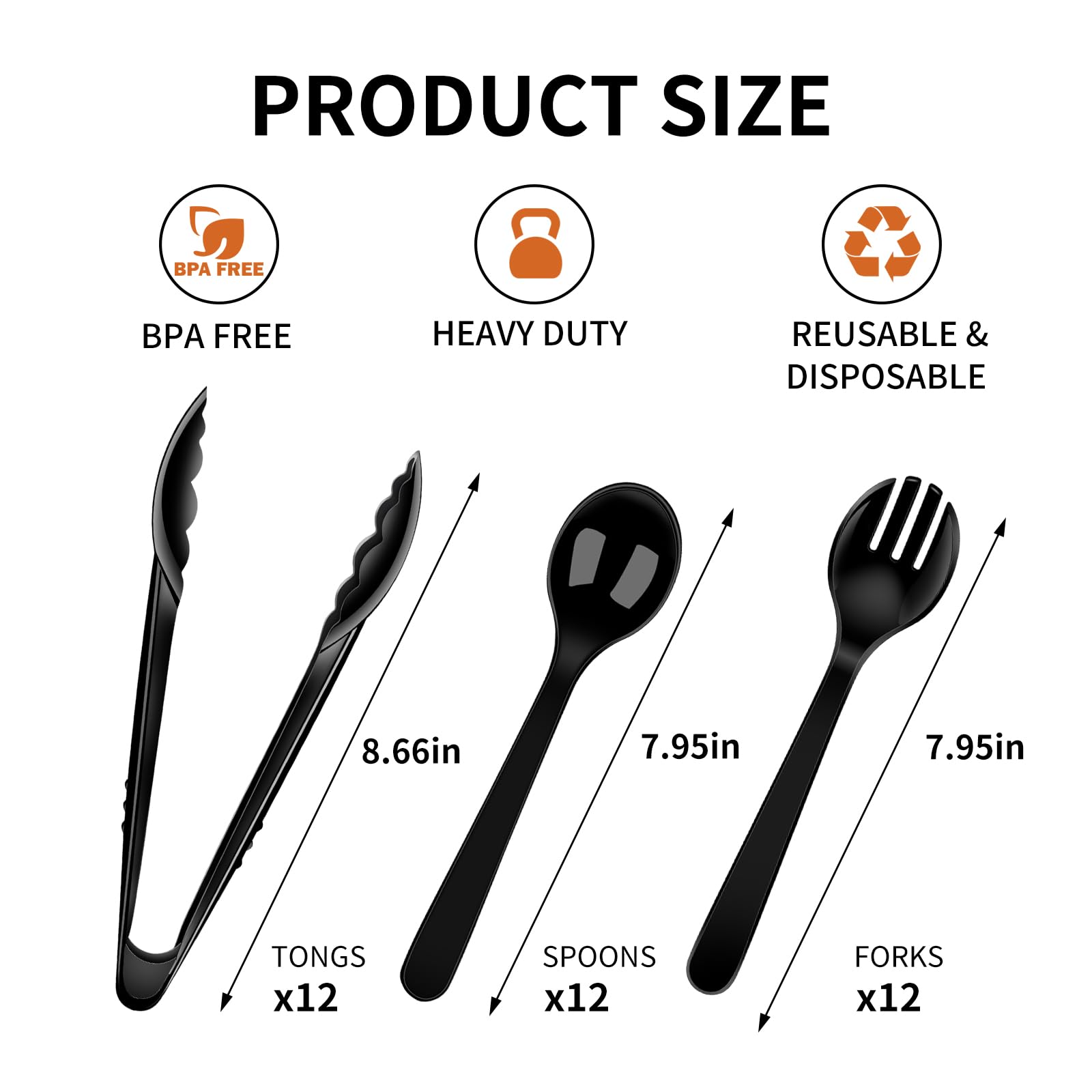 Dualshine 8-inch black spoons displayed for mess-free dining.