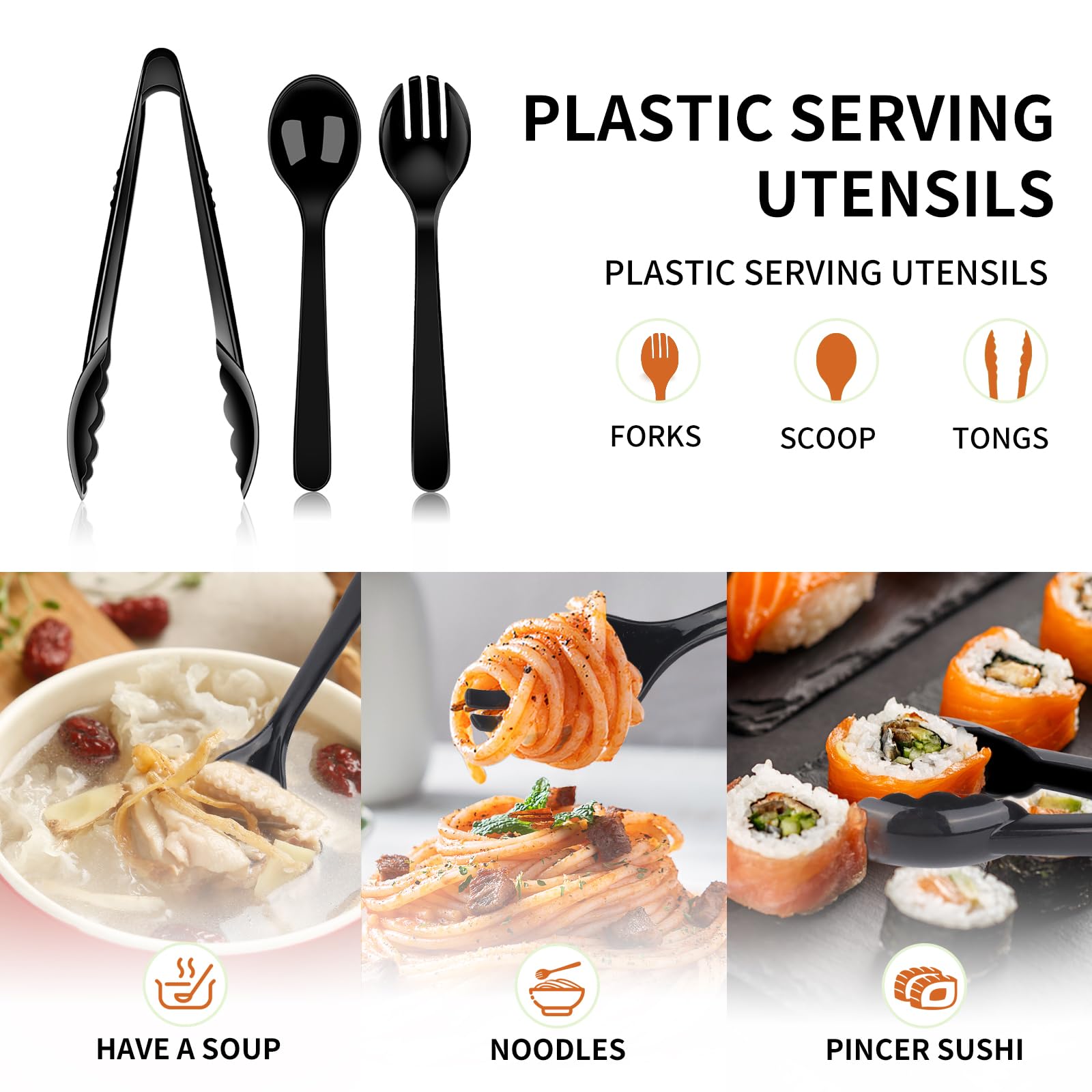 Dualshine 9-inch black tongs ideal for quick serving.