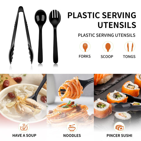 Dualshine 9-inch black tongs ideal for quick serving.
