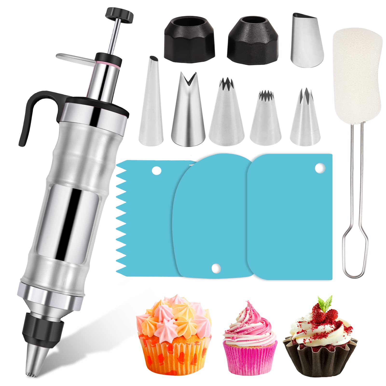 Dualshine dessert syringe set for precise cake decoration and piping with 13-piece kit.