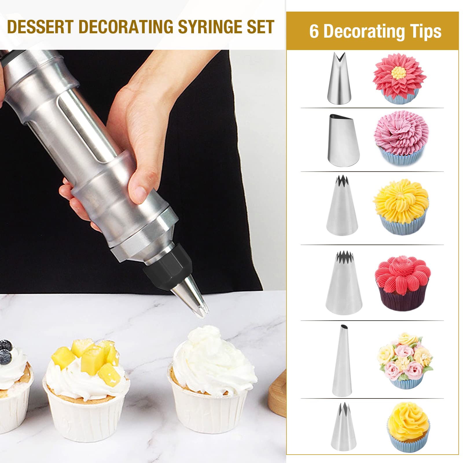 Dualshine stainless steel nozzles in 8-pack for versatile frosting patterns.