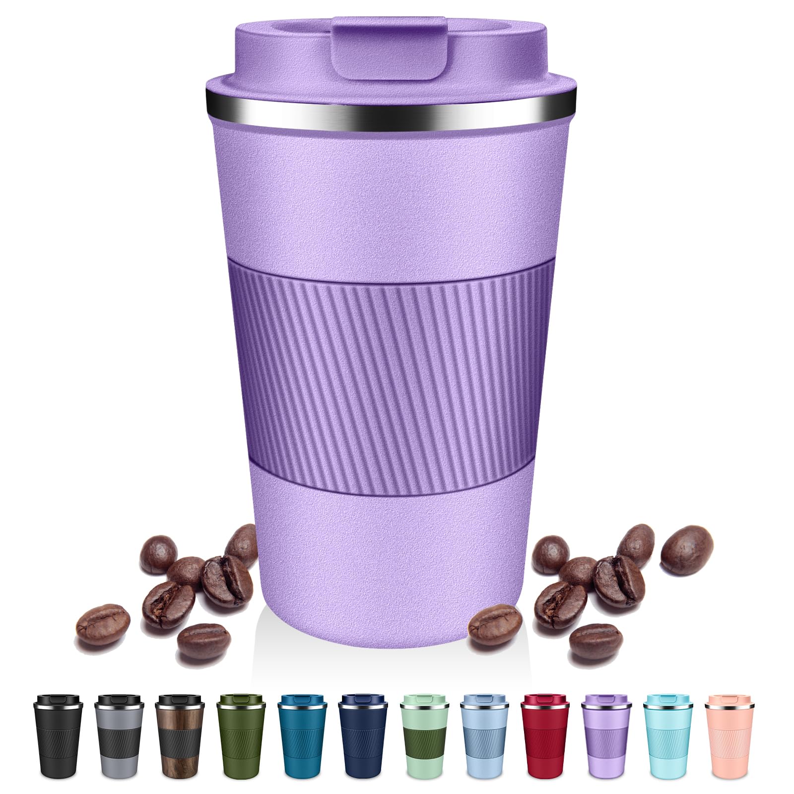 DUBUXW insulated coffee tumbler 12oz with flip lid prevents spills on the go.