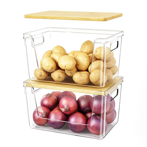 Ducoak pantry organizer stackable basket offers clear visibility for quick grab-and-go items.
