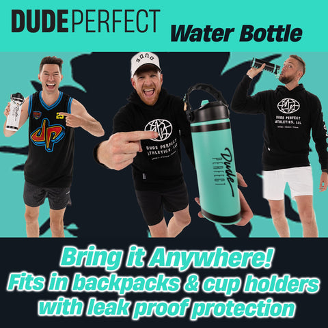 24-ounce Dude Perfect bottle, great for workouts and school days.