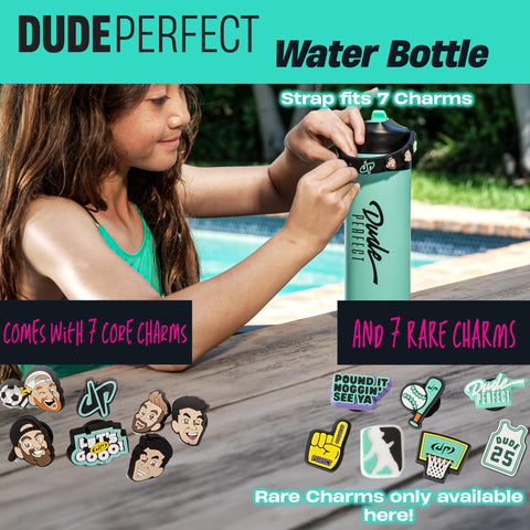 Dude Perfect water bottle with NOGGZ charms for personalized flair.