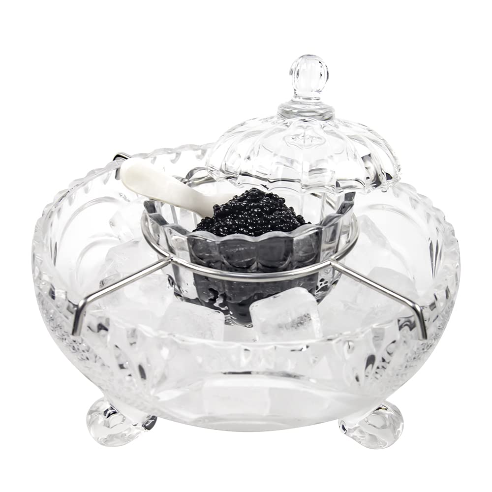 DUEBEL caviar serving set with glass divided bowl for elegant table presentation