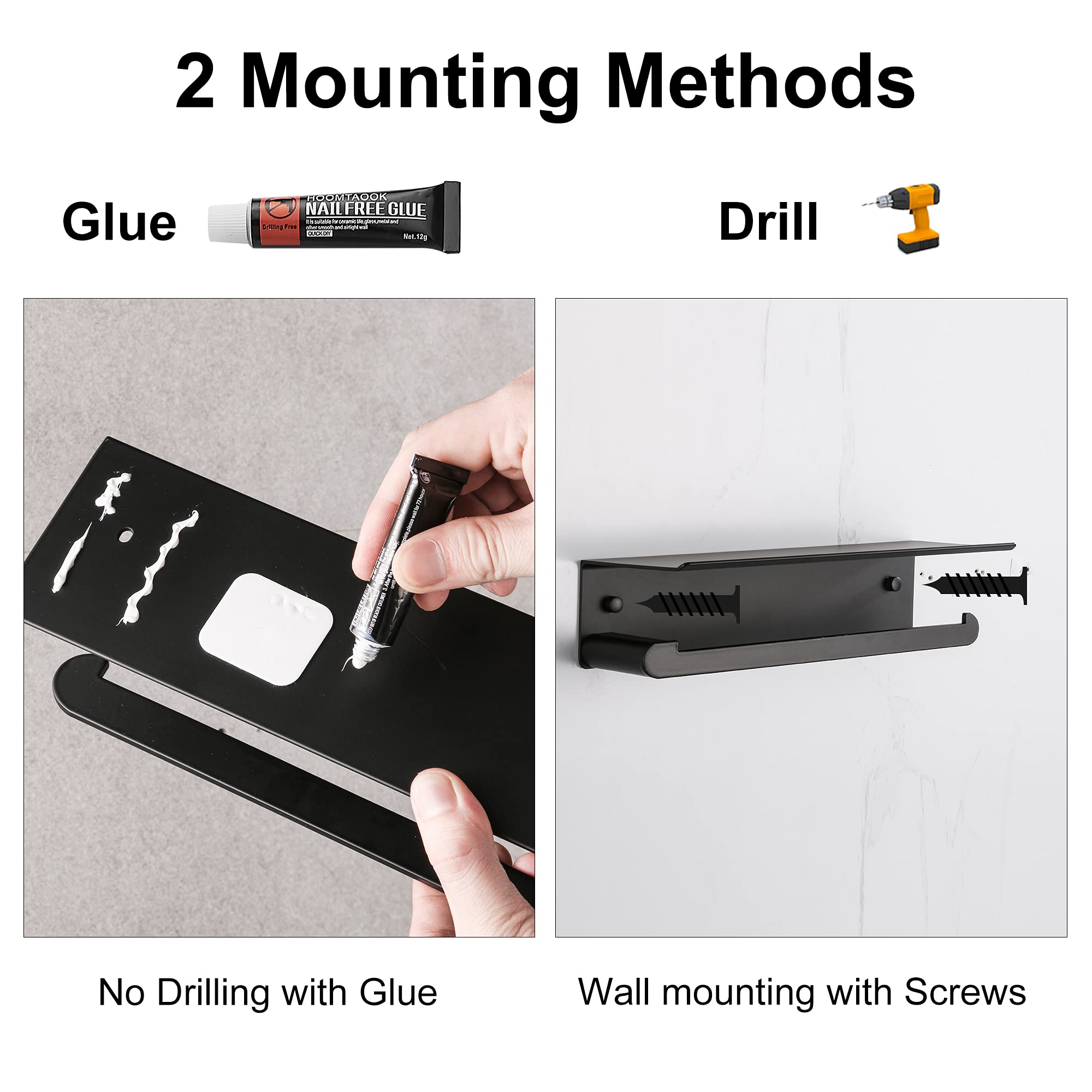 DUFU adhesive-no-drill installation preserves walls with strong hold.