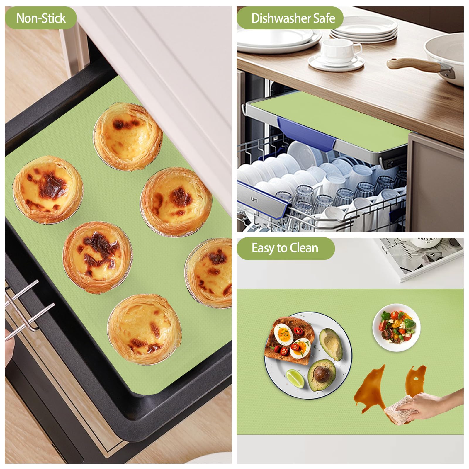 DUGYGA silicone baking mat roll in oven near cookies for even heat distribution.
