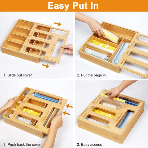 DUJEN 5-slot slider organizer keeps kitchen drawers tidy.