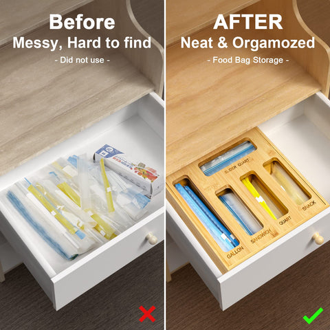 DUJEN drawer organizer for baggies accommodates multiple bag sizes with ease.