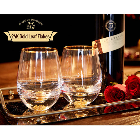 DUJUST 24K gold leaf rim glass adds luxurious visual flair to red or white wine.
