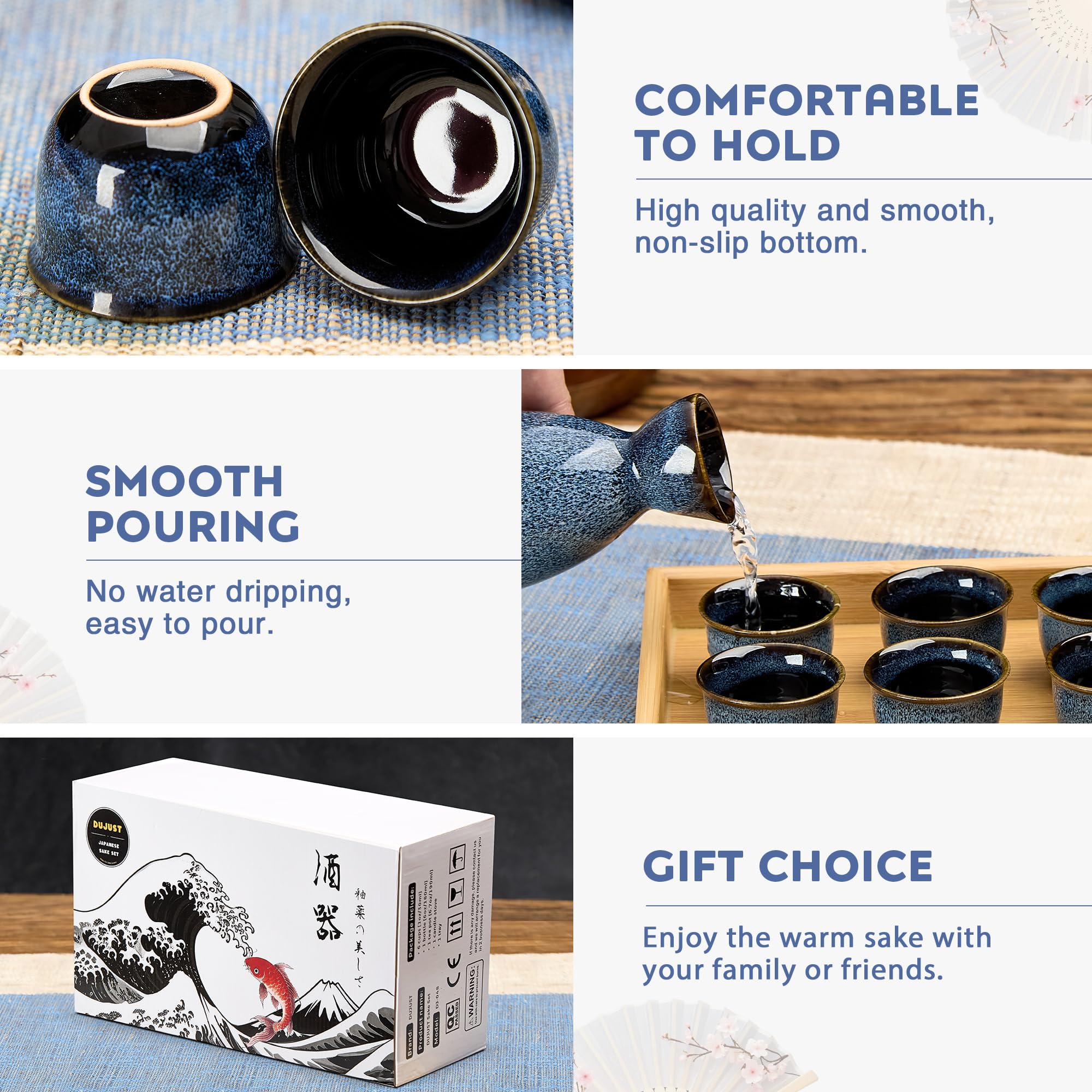 DUJUST blue sake warmer with candle stove ready for gentle warming