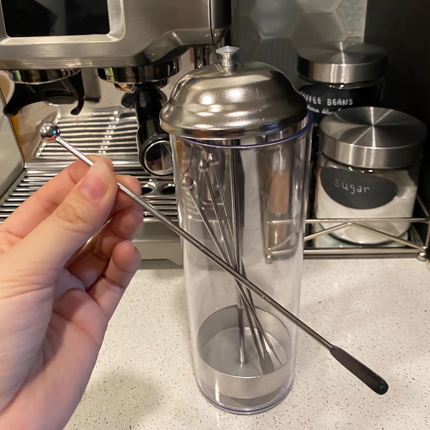Dukars countertop straw organizer fits neatly in small spaces.