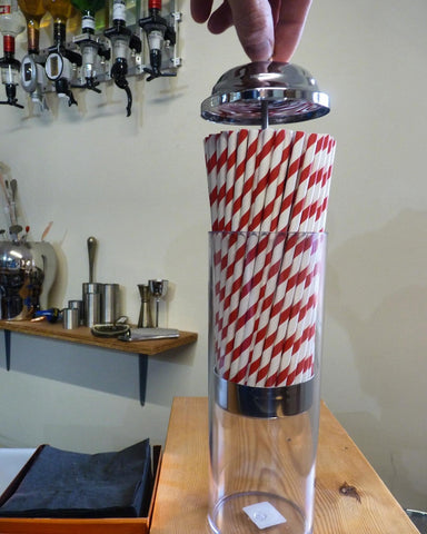Dukars straw dispenser shows a chrome lid for durable, stylish storage.