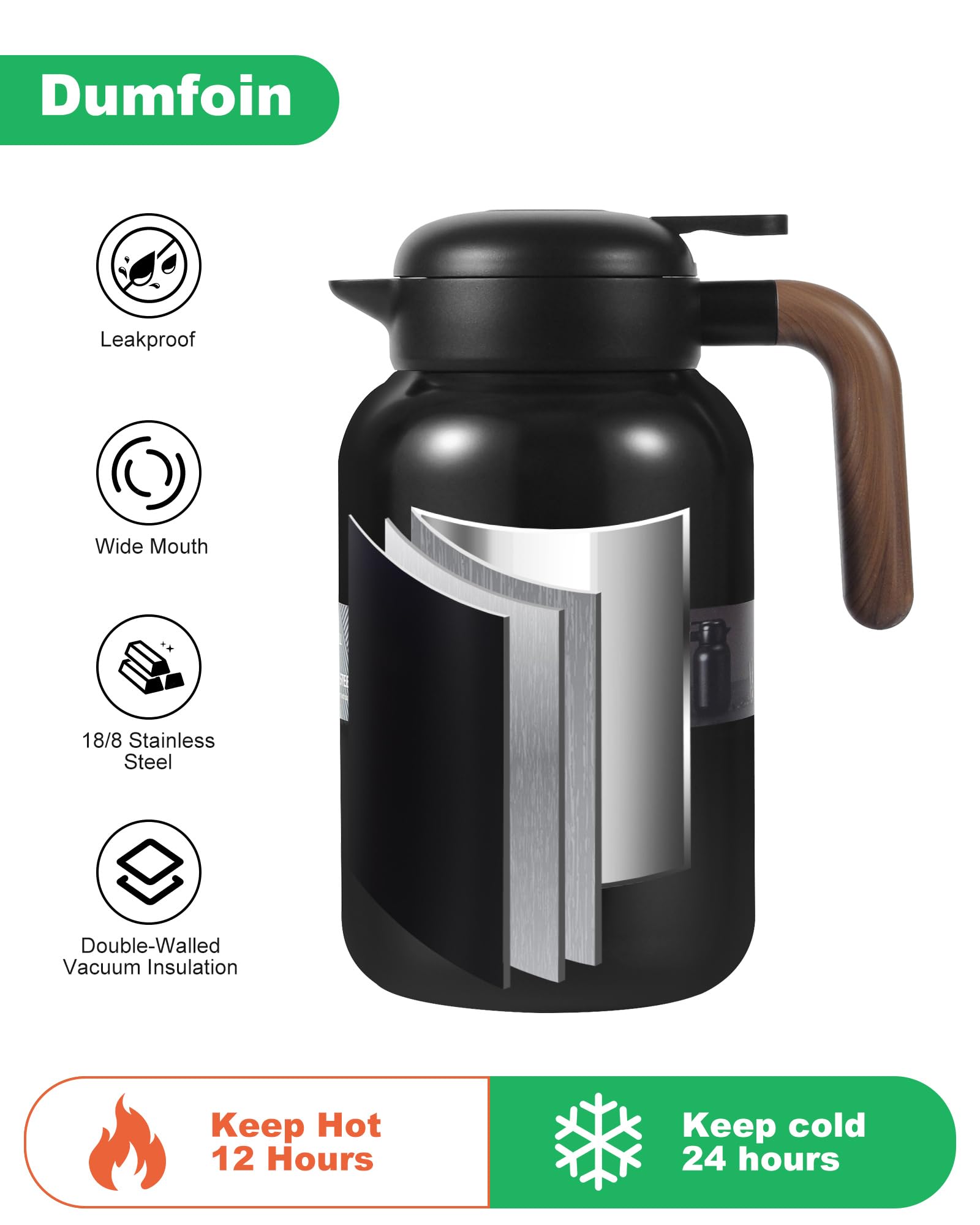 Dumfoin 2-liter capacity keeps hot or cold drinks ready for groups.