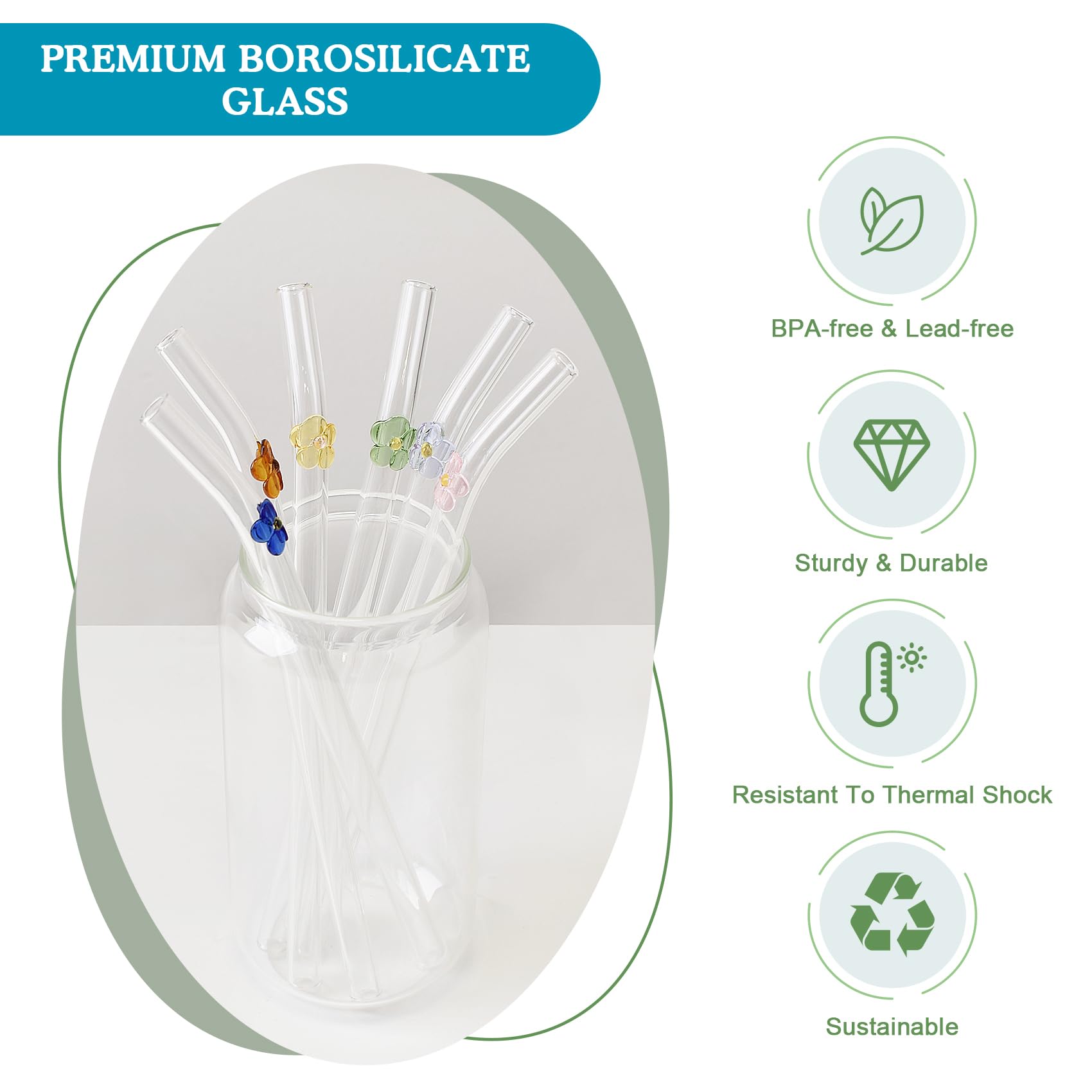DUMING-IN borosilicate glass straw, dishwasher safe and heat resistant