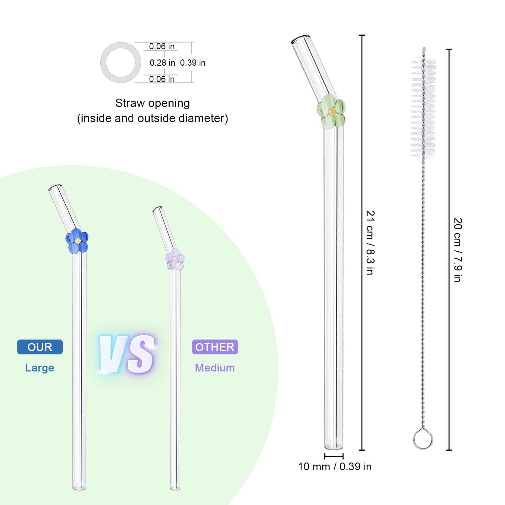 DUMING-IN glass straw with flower charms adds style to beverages