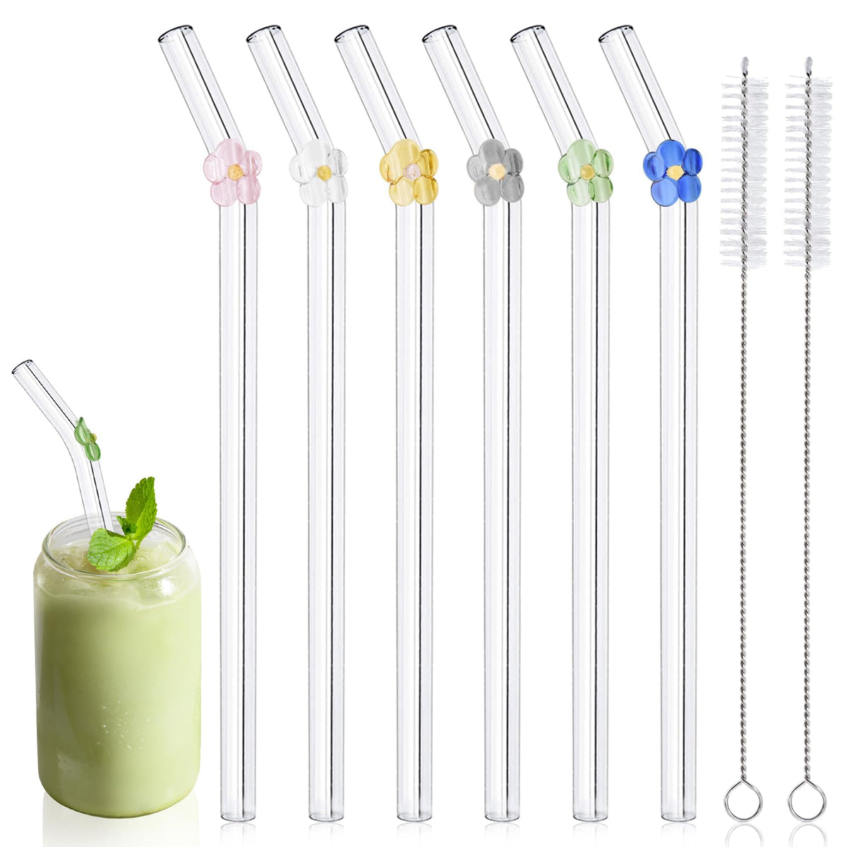 DUMING-IN wide glass straw for boba tea, reusable and easy to clean