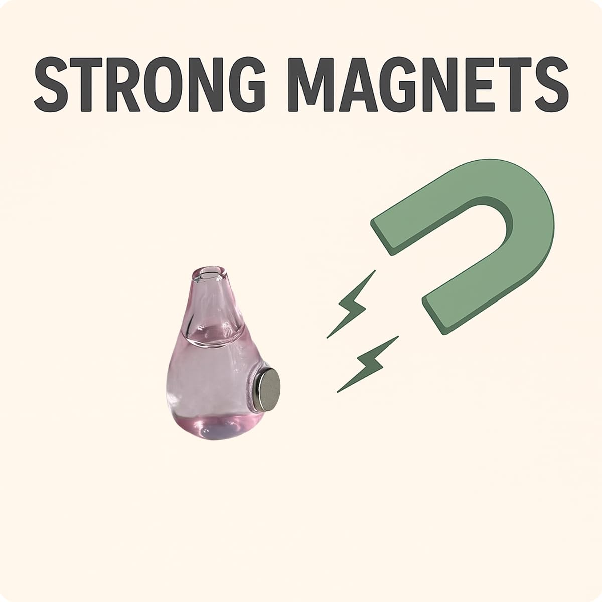 DUMPILL magnetic hold keeps vases securely attached to metal surfaces.