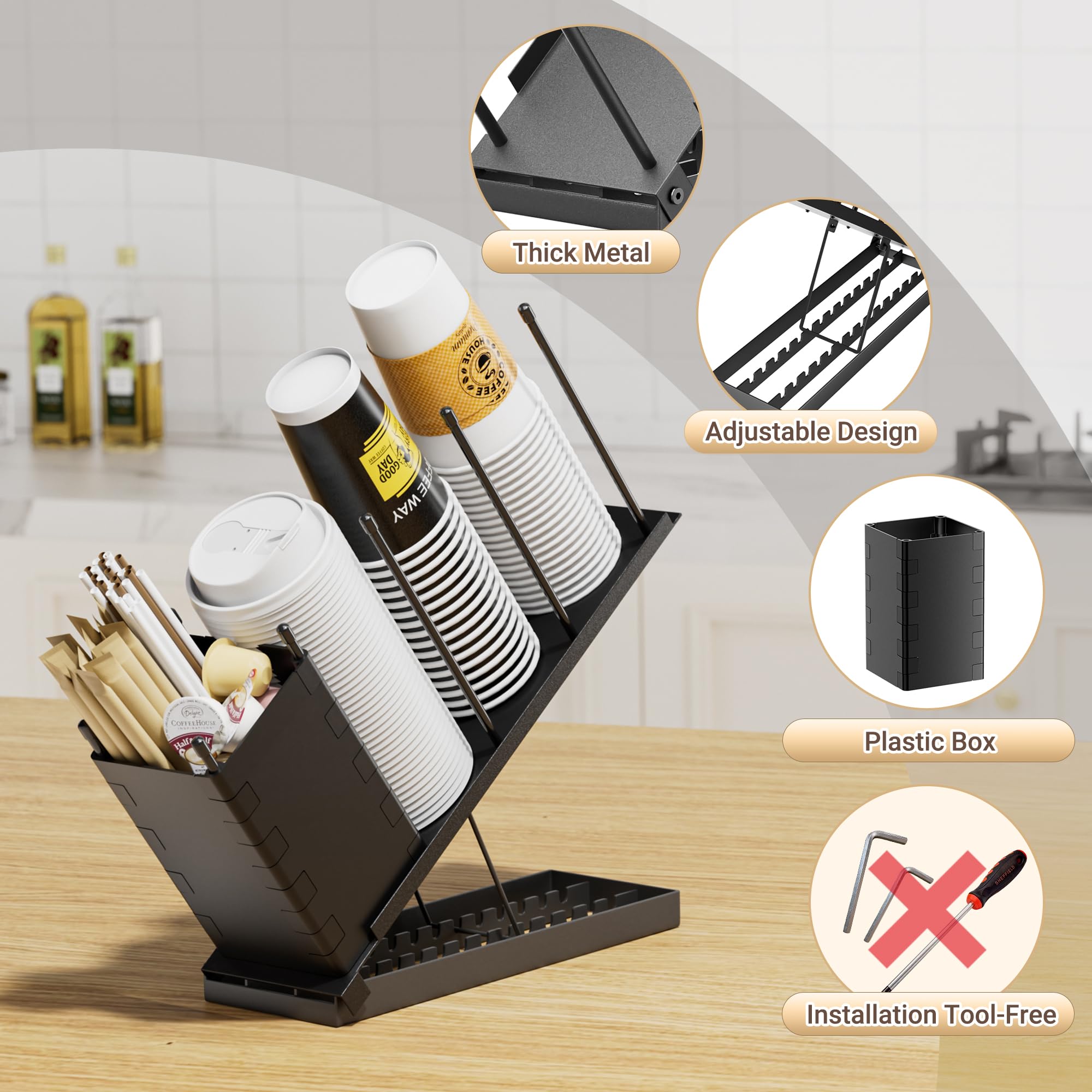 Dunatou sturdy metal construction keeps lids secure and counter space neat