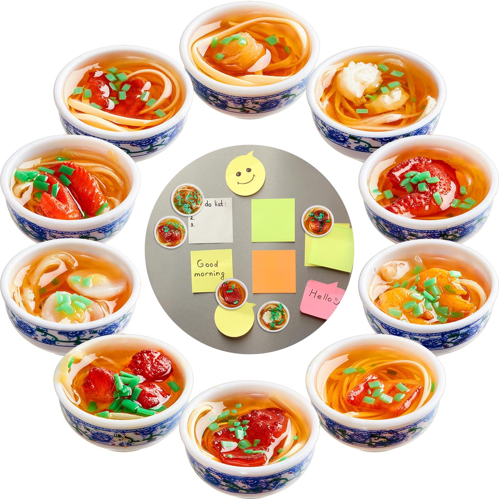 Dunzy ramen fridge magnets brighten the fridge and help organize notes