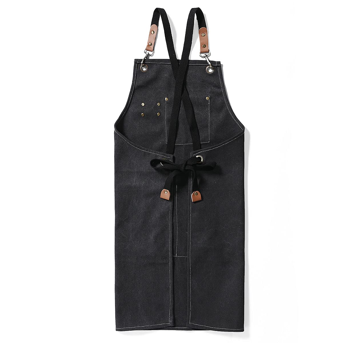 Duogoo apron showing large front pockets for phones and tools.