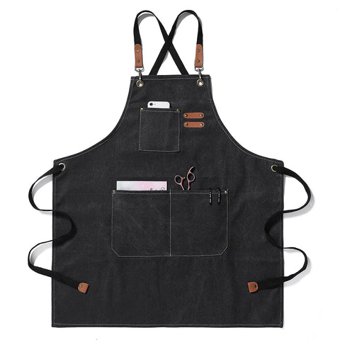 Duogoo cotton canvas apron with cross-back adjustable strap for all-day cooking comfort.