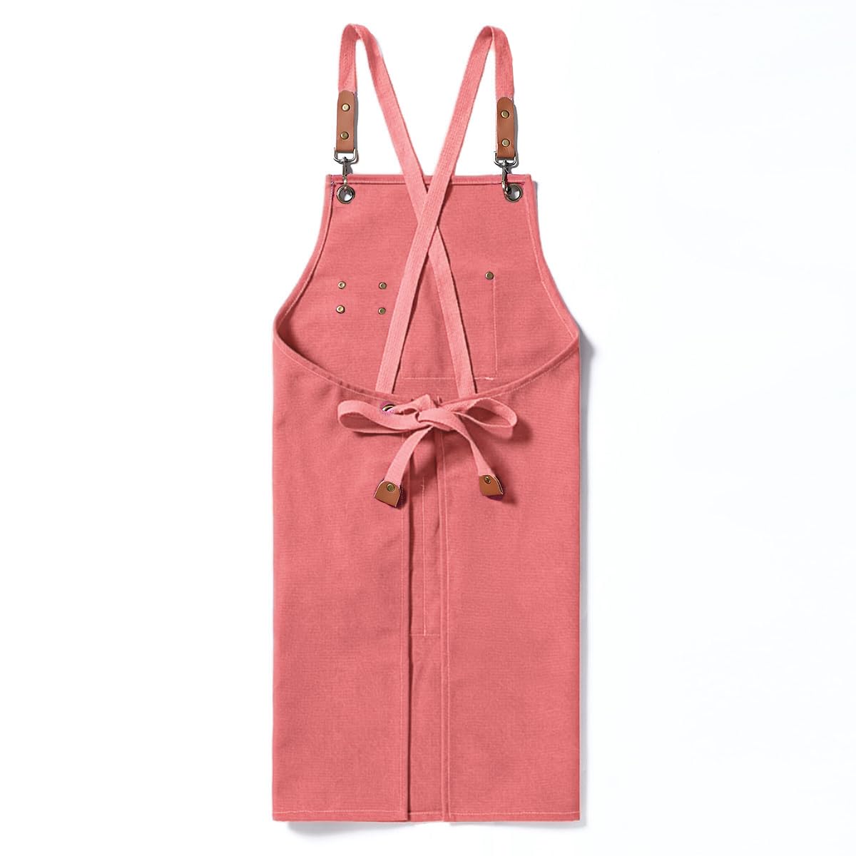 Duogoo pink cross-back apron back view showing adjustable straps reduce neck strain