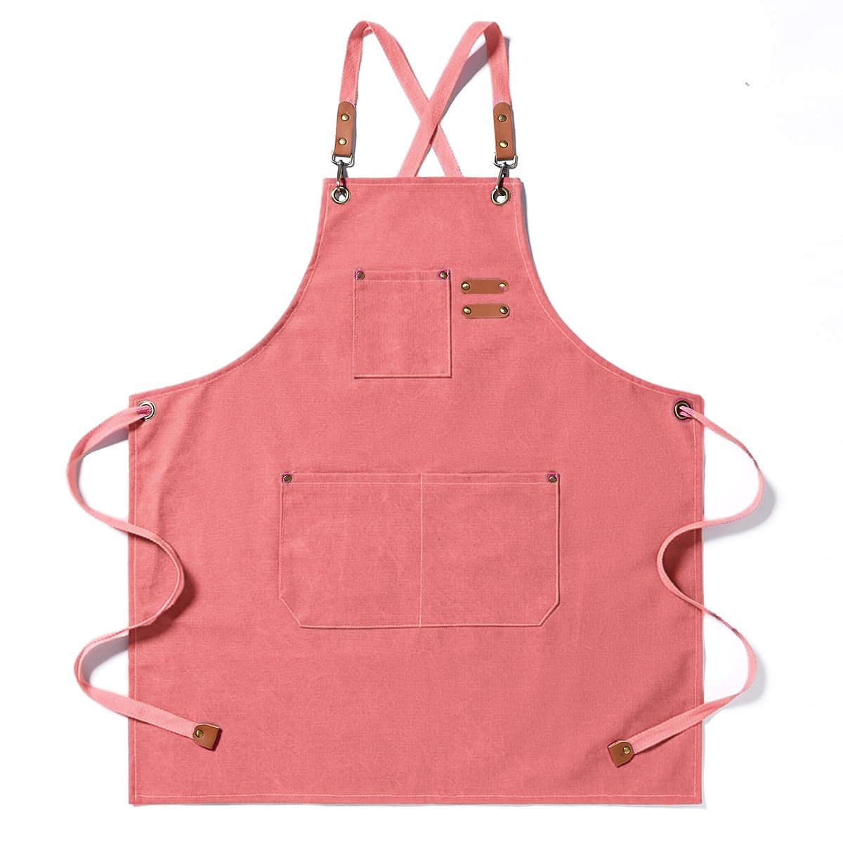 Duogoo pink kitchen apron front view with sturdy pockets for easy reach