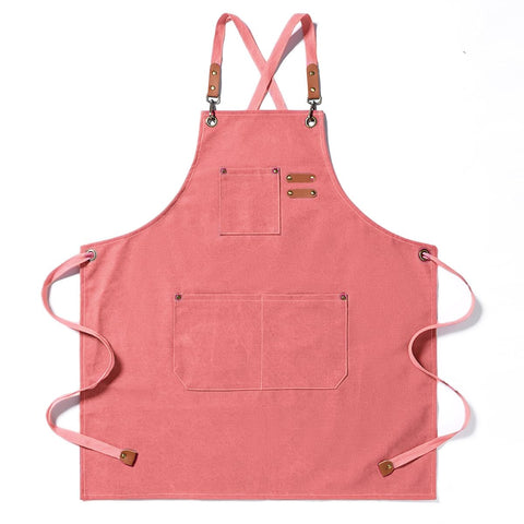 Duogoo pink kitchen apron front view with sturdy pockets for easy reach
