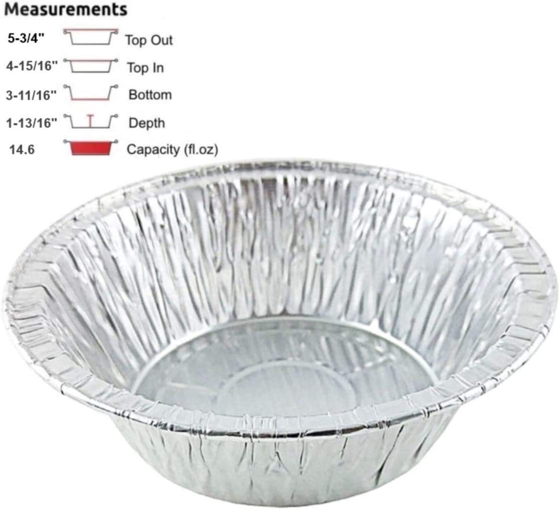 Durable Packaging pot pie pan top-in view, showcases inner dimensions for fillings.